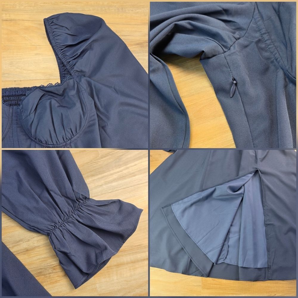 ☔️🩵⏭️NWT Blue Sweetheart Neck Long Sleeve Dress Medium - Picture 11 of 16